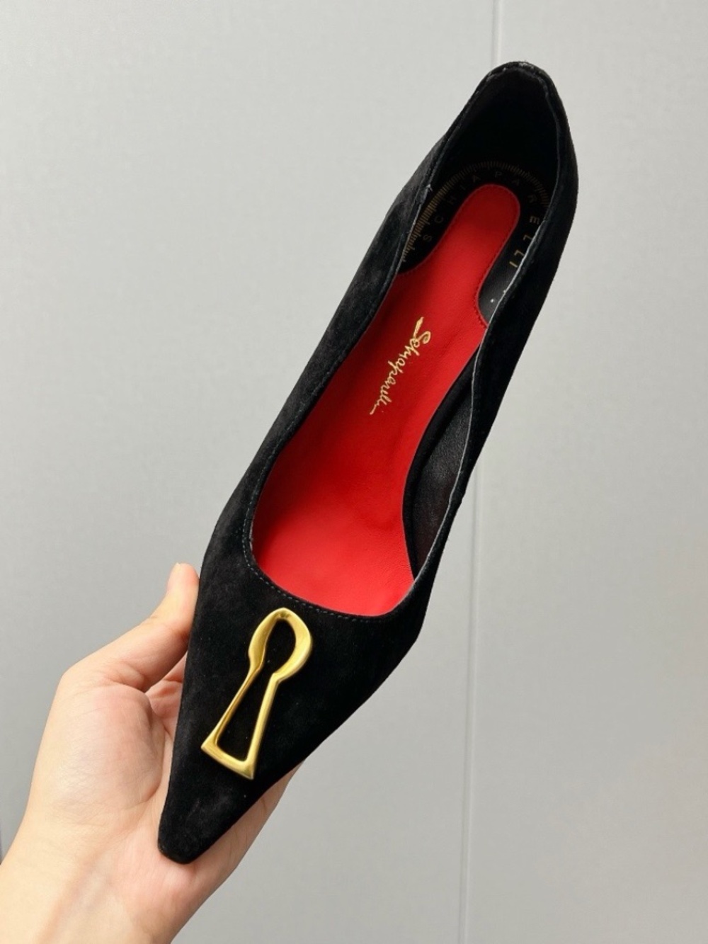 Schiaparelli Black Suede Keyhole Pumps - Picture 3 of 13
